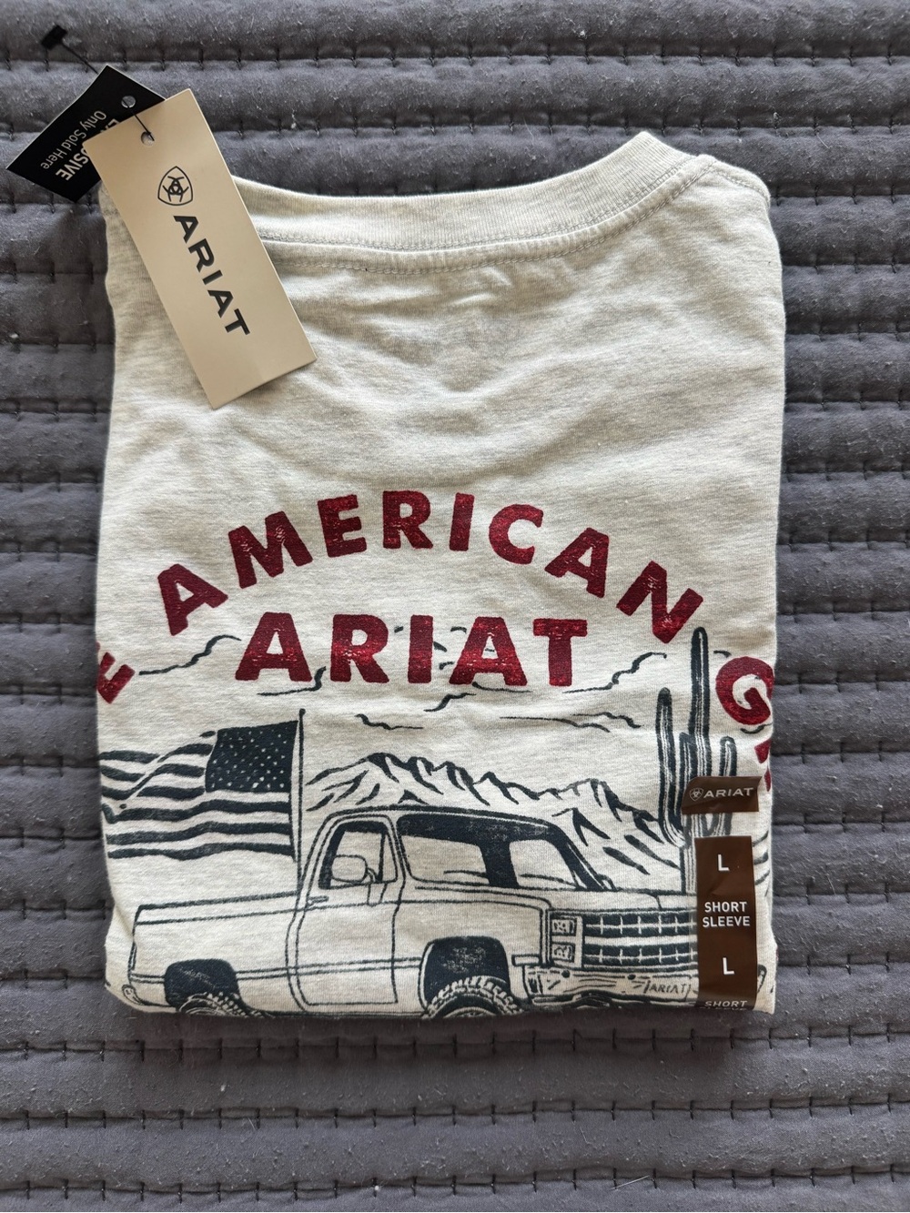 Ariat Cream Short Sleeve Tee with Red Americana Graphic